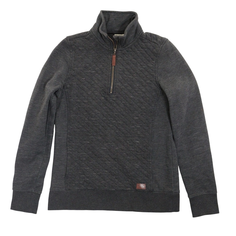 LL Bean Pullover Quilted Quarter Zip Heathered Charcoal Cotton Women XS
